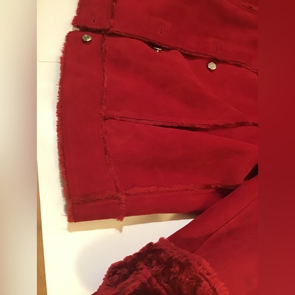 Kate Hill Red faux suede jacket lined with red fur size L - Picture 7 of 16